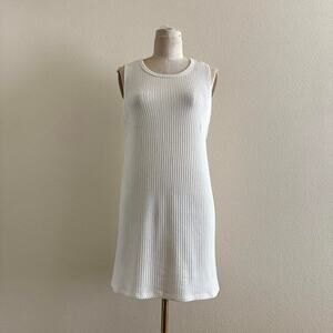 White ribbed tank mini dress with a relaxed fit
